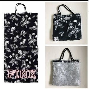 Victoria's Secret Pink Towel Tote Black Palm Beach
